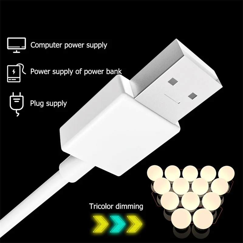 OUFULA светодиодный зеркальный светильник USB в голливудском стиле 3 цвета