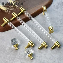 IHOMCASA 2022 New tiradores acrílicos de cristal para muebles de cocina, pomos de puerta de armario, cajón, zapatos, de latón dorado