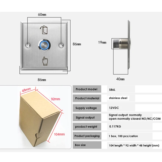 NC/NO/COM Metal Stainless Door Exit Switch Release LED Light Push Button Offering Reliable Operation and Visibility Ideal Access 6