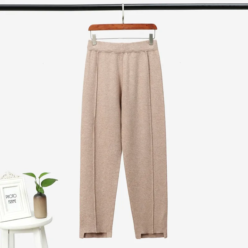 GIGOGOU Knitted High Waist Solid Peg Leg Fly Pants Women Crop Harrem Trousers Office Lady Autumn Winter Workwear Carrot Pants