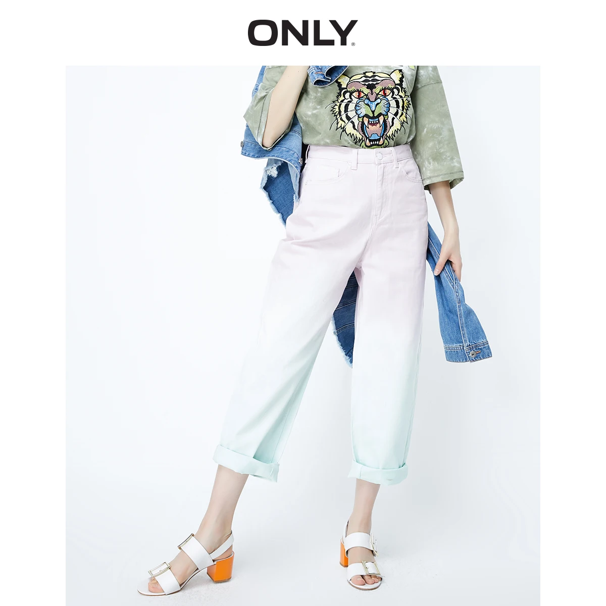 ONLY Women's High-waist curled loose-fitting thin daddy pants nine-point jeans | 119349532 ONLY Women's High-waist curled loose-fitting thin daddy pants nine-point jeans | 119349532