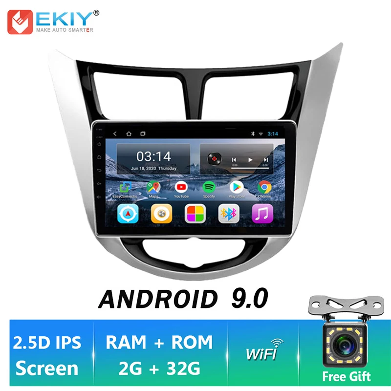 EKIY TN Android 9,0 2 Din автомобильное радио 4G для Hyundai Solaris 1 2010 2016 мультимедийный видеоплеер Стерео GPS навигация камера головное устройство