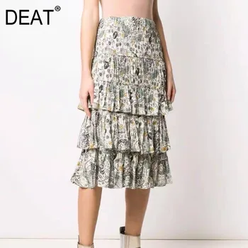 

DEAT 2020 new spring and summer ruffles mutli-layer A-line halfbody skirt flower printed female mid calf length WL78701L