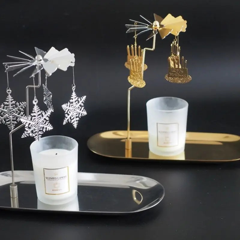 Рождество Магнитный вращающийся карусель Tealight подсвечник металлическая подставка