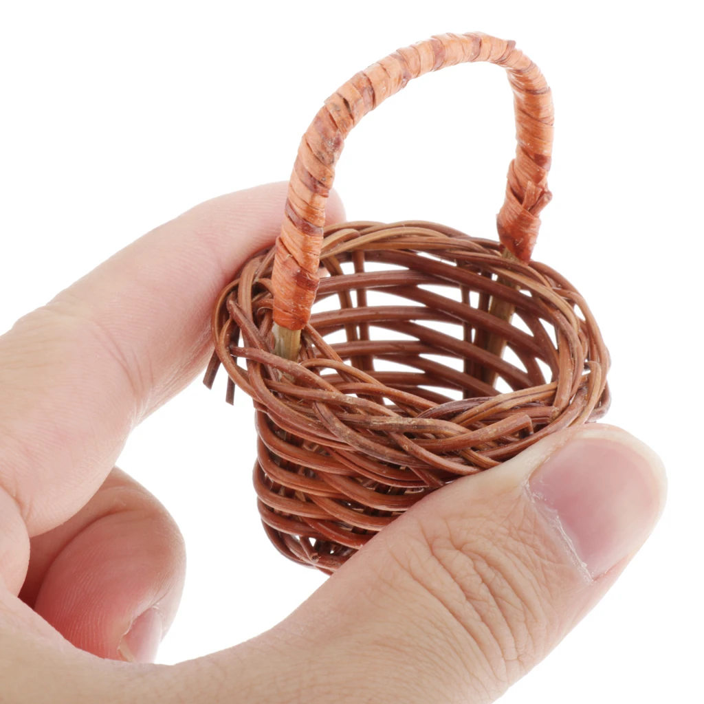 1:12 Dolls House Rattan Basket With Handle Simulation Furniture Fairy Garden