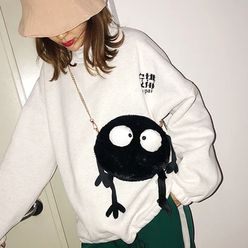 

Women Faux Fur Shoulder Bag 2019 Fashion Mini Handbag Black Dot Cute Handbag Female Party Small Big Eyes Girls Christmas Gift