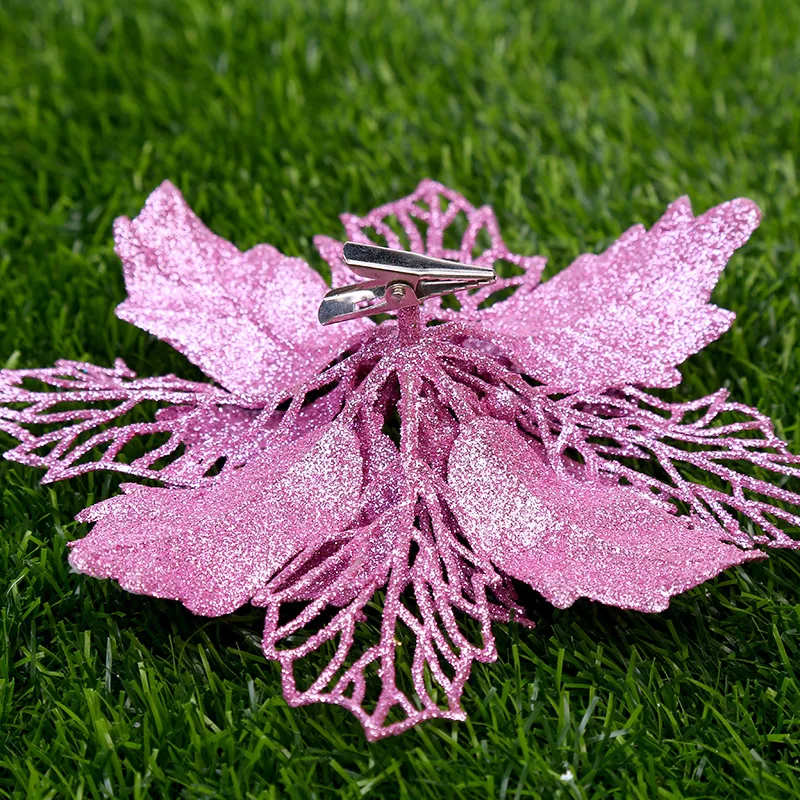 2Pcs Christmas Dec Flowers 16CM11CM9CM Glitter Powder Christmas Decorations Christmas Tree Ornaments Christmas Wreath Rattan JH167 (6)