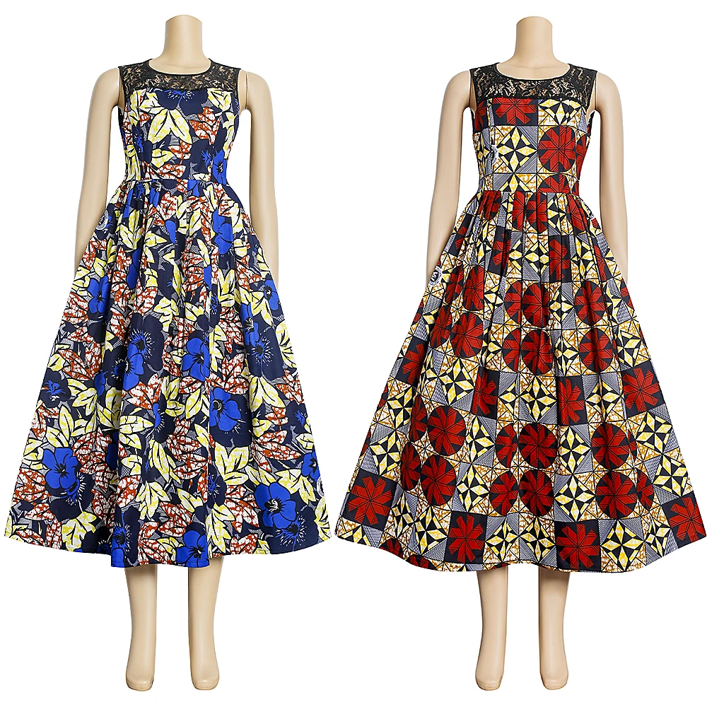 MD African Dresses For Women Traditional Dashiki Print Wax Lace Maxi Dress Ankara Boho Robe Kaftan Boubou Wedding Party Vestidos