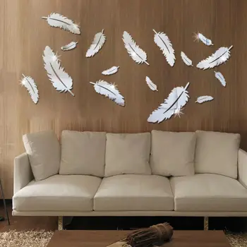 

New Fashion Modern Feather Mirror Removable Decal Art Mural Wall Sticker Home Room DIY Decor