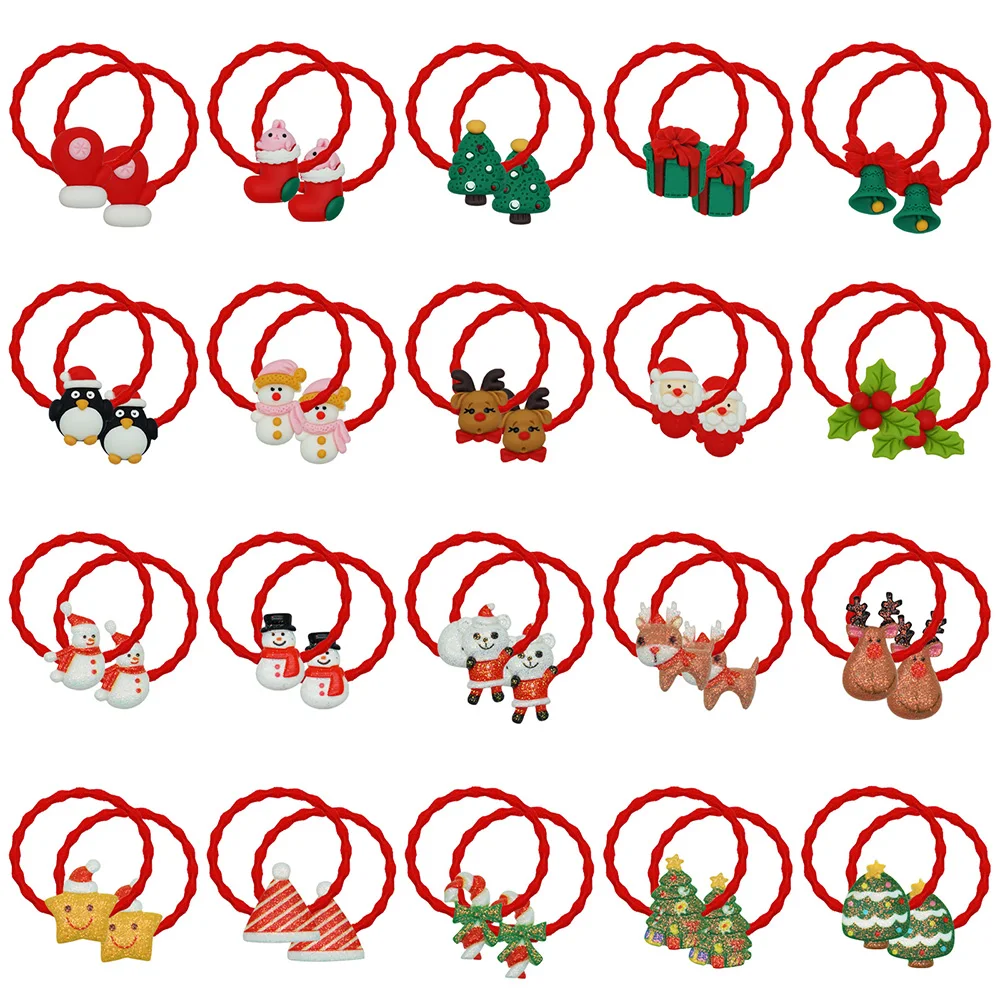 20Pcs Elastic Hair Tie For Baby Girl Kid Children Christmas Pattern Party Festival Hair Band Hair Accessories Rubber Bands Gifts children bear pattern ski gloves kids mittens stylish