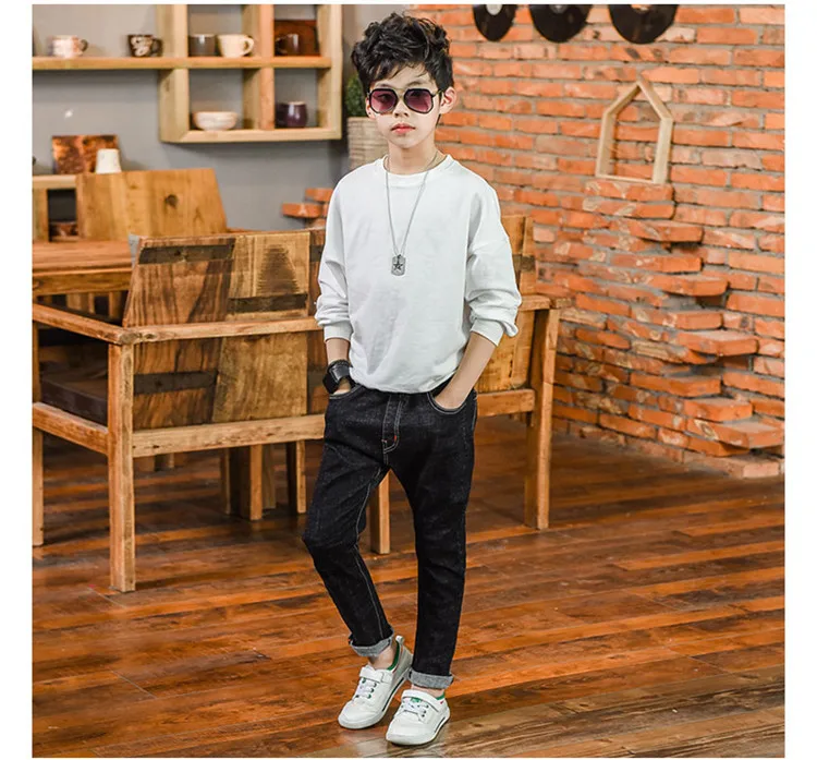 BOY'S Denim Trousers Spring New Style Children Black And White with Pattern Trousers Spring And Autumn Big Boy Pants Korean