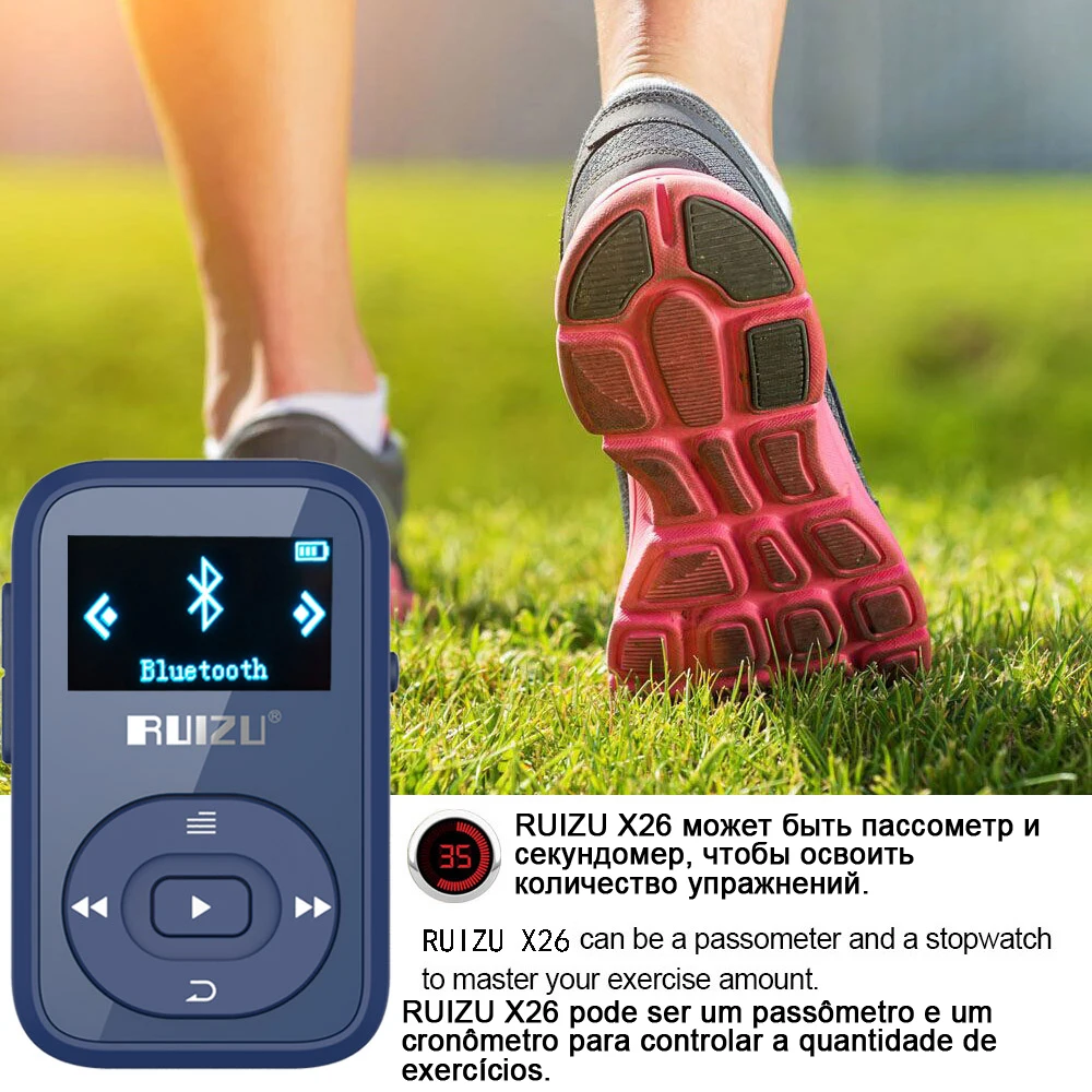 Ruizu Sport Audio Mini Bluetooth Mp3 плеер Музыкальный Аудио Mp 3 с радио цифровой Hi Fi экран Fm Flac Usb