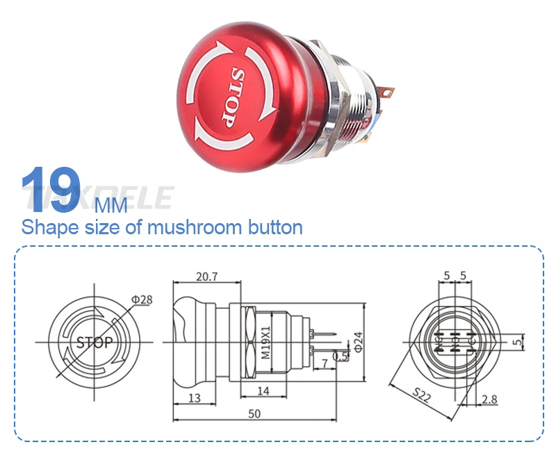 19 мм 22 мм Аварийная остановка кнопочный переключатель 1NO1NC 2NO2NC водонепроницаемый из Нержавеющей Стали Гриб металлический алюминий