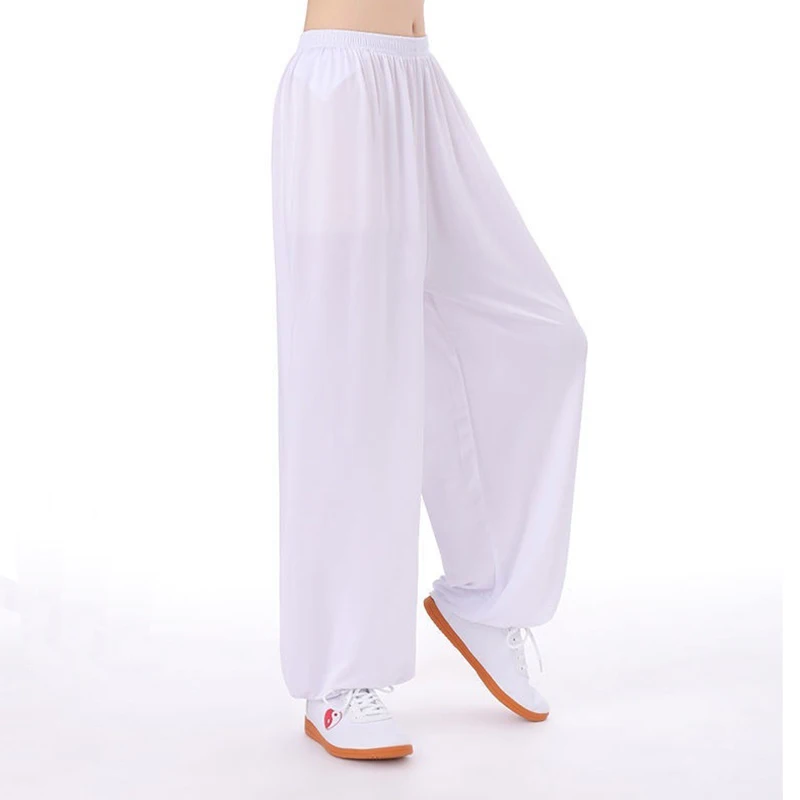 Unisex Tai Chi Pants Ice Silk Morning Exercise Summer Plus Size Loose Bloomers Practice Martial Arts Pant