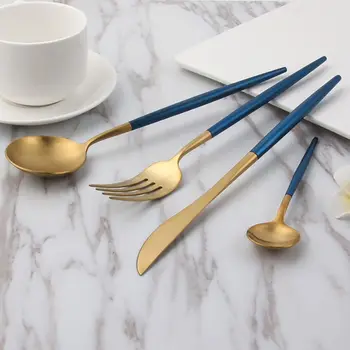 

4Pcs/Set Stainless Steel Dinnerware Set Royal Pink Golden Cutlery Dinner Tableware Kitchen Accessories Western Fork