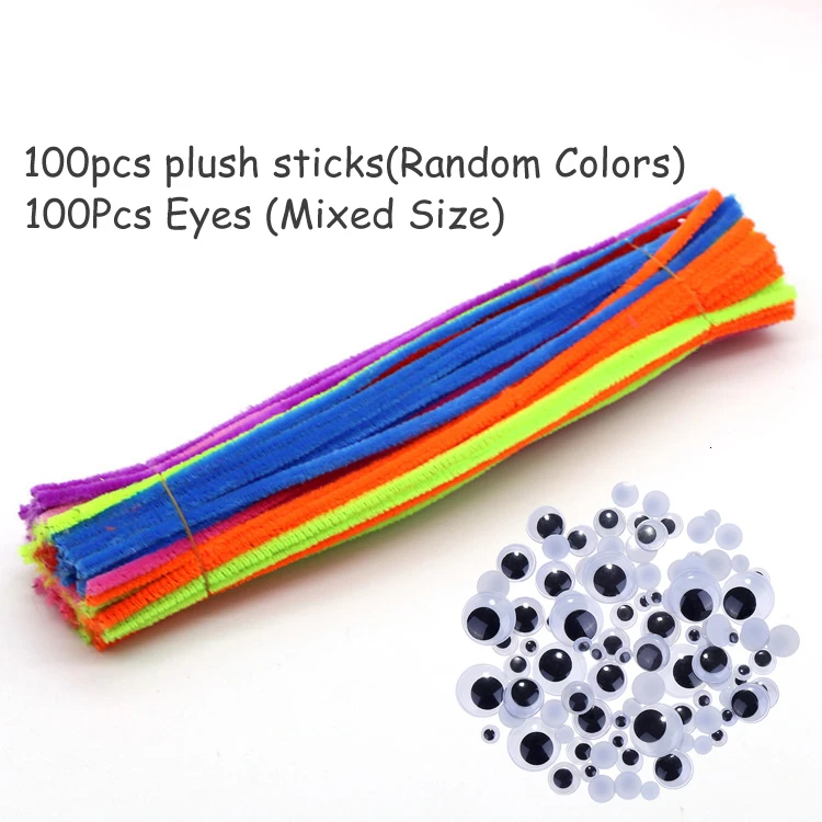 Плюшевая палочка/помпоны радужных цветов Shilly-Stick Обучающие DIY игрушки ручной работы художественное ремесло творчество devolooping игрушки GYH - Цвет: 100sTicks100Eyes