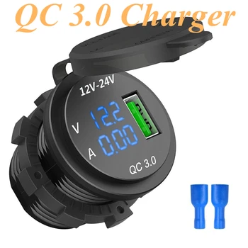 

12V / 24V Fast Charging 3.0 Car Cigarette Lighter Socket Usb Charger Led Voltmeter Ammeter