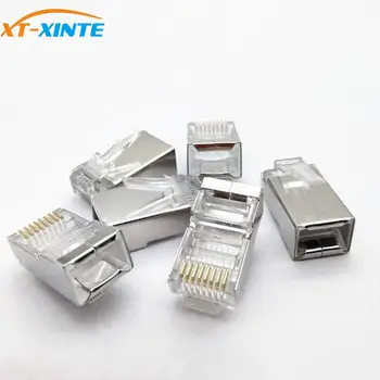 

100PCS/lot XT-XINTE RJ45 Connector Network Cable Connector Cat5 Cat5e RJ45 Plug Shielded FTP 8P8C Network Crimp Connector