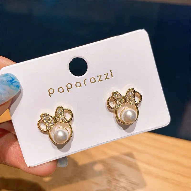 

Cute Earrings Necklace With Crystals Mouse Lovely Bow Pearl For Girl Charm 2020 New Jewelry Accessories Cartoon Wholesale