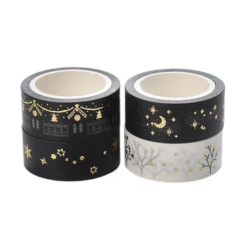 

1 Pc / Pack Black Moon Stars Washi Paper Masking Tapes 1.5cm X 5m decorative tape