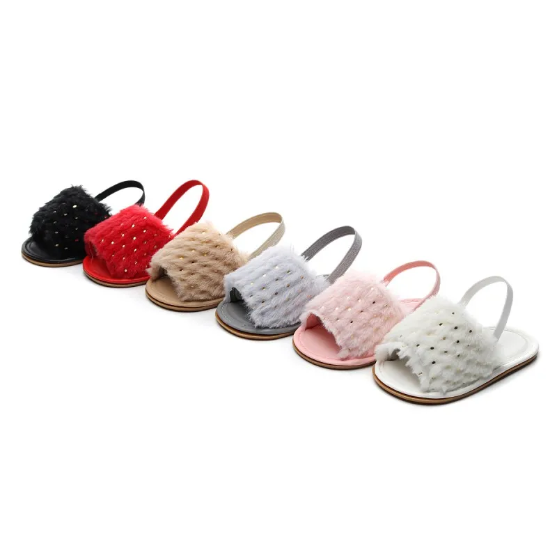 

Summer Soft hair Style Classic Baby Girl Slipper Sandals Breathable Baby Fur Shoes Simple Elastic Sandals