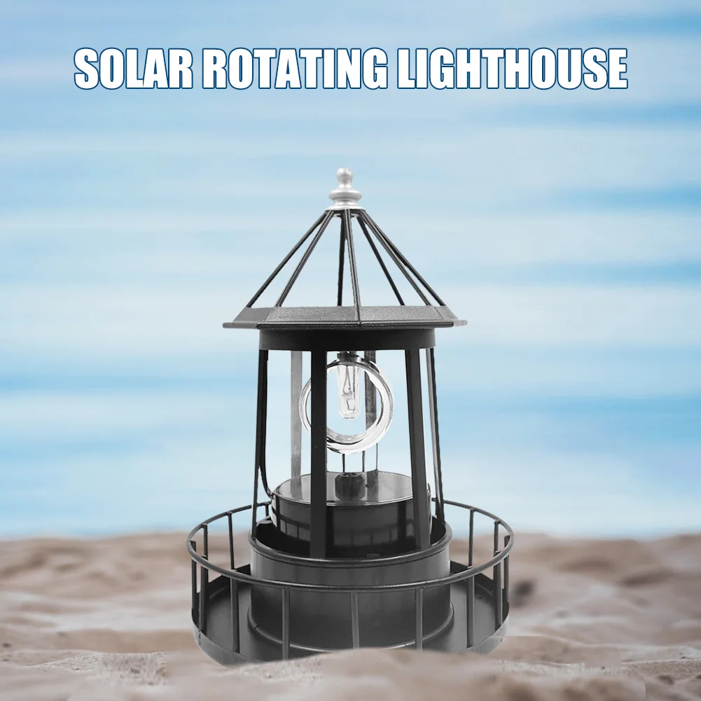 HSHD Lighthouse with Rotating Beacon LED Lights - Solar Lighthouse Lamp  Outdoor Decorative for Garden Patio Well Cover Gifts(Blue2)