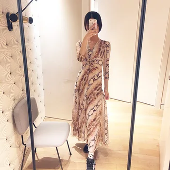 

Women's Dress 2019 Spring and Summer New V-neck Leopard Print Dress