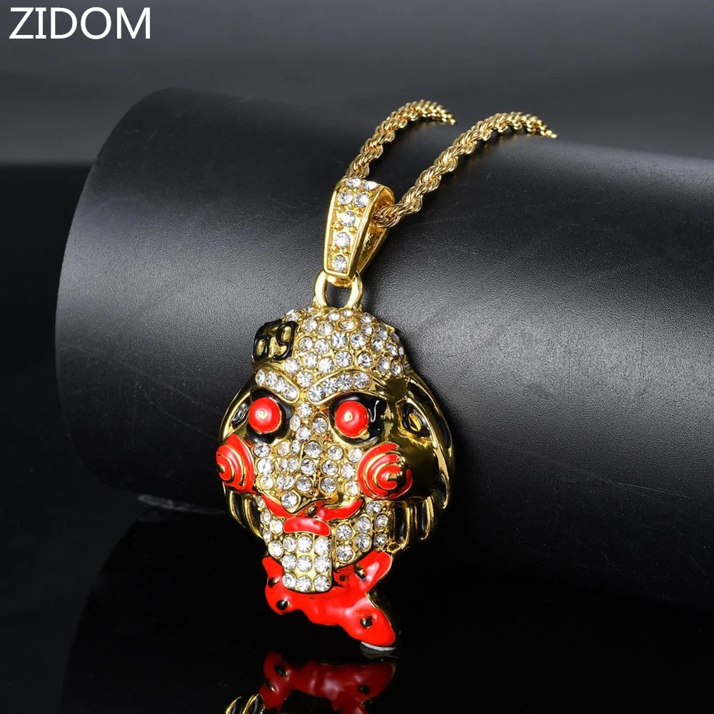 Collier Hip hop avec masque de tête de poupée pour hommes, bijoux 