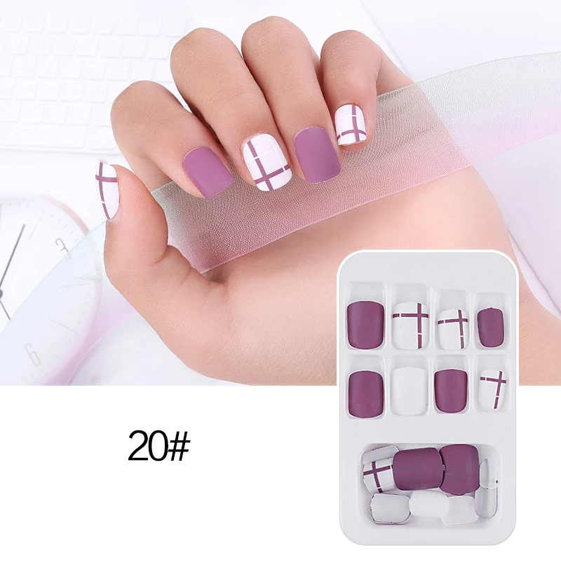 20-Sweet purple 24 шт накладные ногти съемные накладные ногти пресс на ногти с желе гель Клей для нейл-арта клей на ногти - Цвет: 20-Sweet purple
