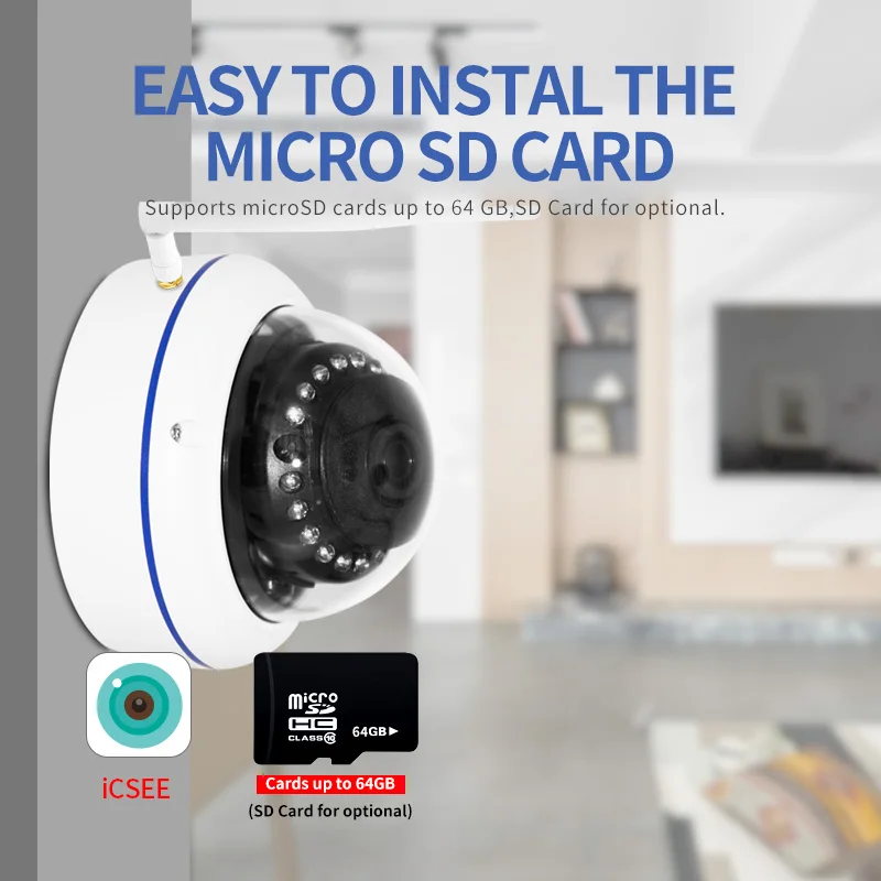 Купольная камера видеонаблюдения 1080P Wi Fi ONVIF P2P слот для TF карты 5 Мп|Камеры