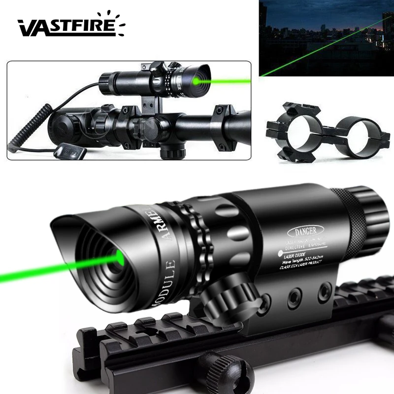 1X Green Laser Sight Dot Scope Gun with 2 switch & Rail Mounts &Battery 