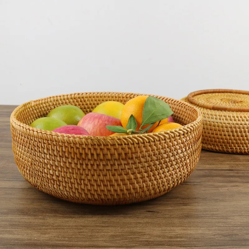 Natural Rattan Basket Woven Storage Baskets Plant Fiber Box For Organizing Home Fruit Bread Organization Kitchen Items Cesta