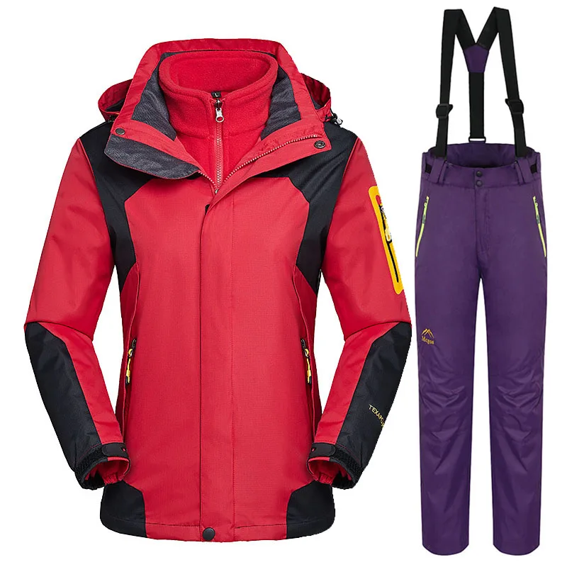 Red Purple 30 ° лыжный костюм женский сноуборд куртка наборы теплый ветрозащитный водонепроницаемый Зимний зимний костюм для улицы Лыжная куртка брюки женский зимний костюм - Цвет: Red Purple