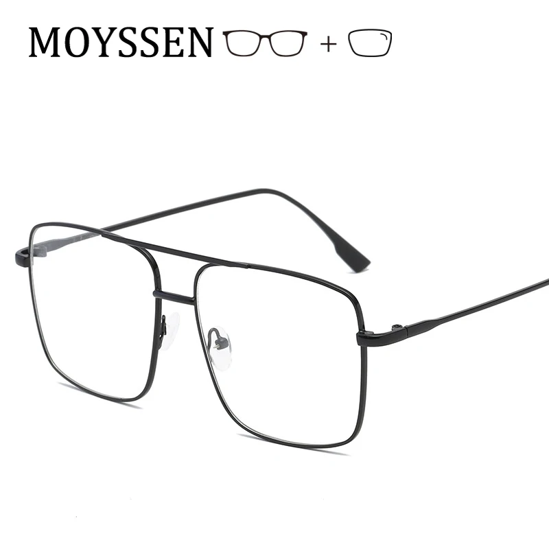 Мужские модные супер большие квадратные оправы из металлического сплава, Женские винтажные декоративные негабаритные оптические очки для близорукости-1,0-1,5