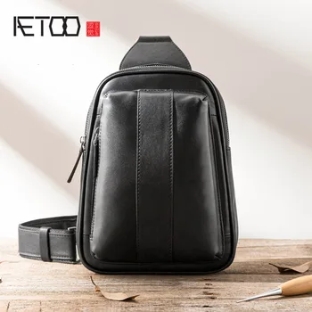 

AETOO Leather chest bag, men's slant bag, casual sports shoulder bag, youth trend men's cowhide bag