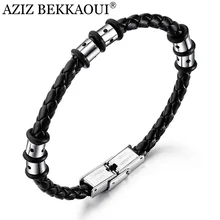 AZIZ BEKKAOUI уникальный черный Панк мужские винтажные кожаные браслеты браслет из нержавеющей стали мужской браслет ювелирное изделие подарок