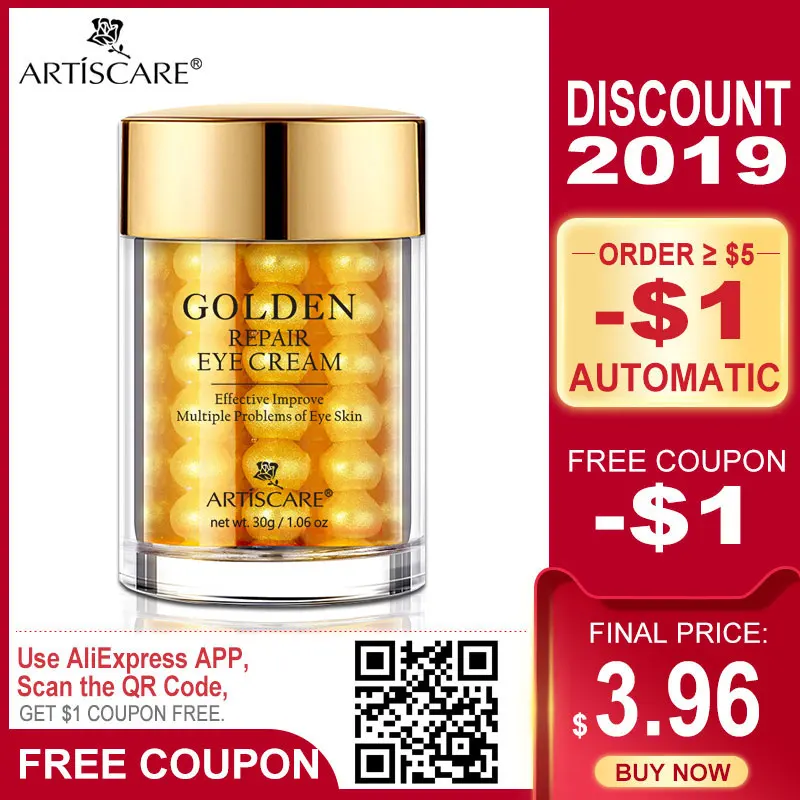 

ARTISCARE Golden Eye Cream Anti-Wrinkle Anti-Age Remover Dark Circles Eye Care Against Puffiness And Bags Collagen Hydra Serum