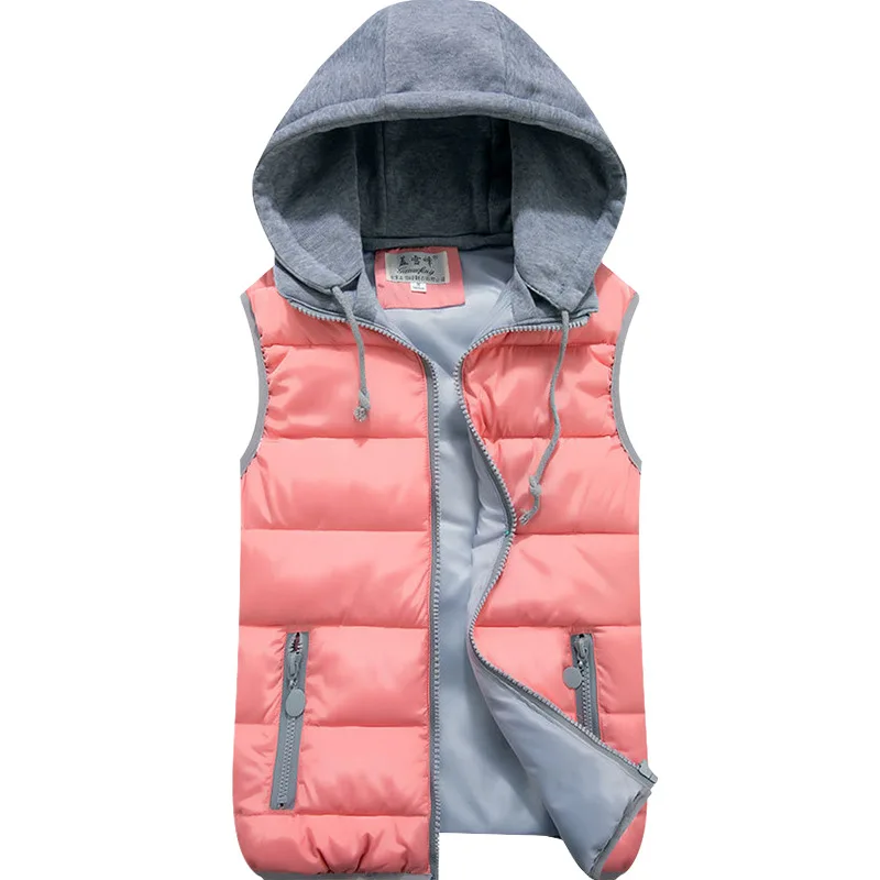 

Women Cotton Wool Collar Hooded Down Vest Removable Hat Female Thicken Winter Warm Black Jacket Outerwear New plus size