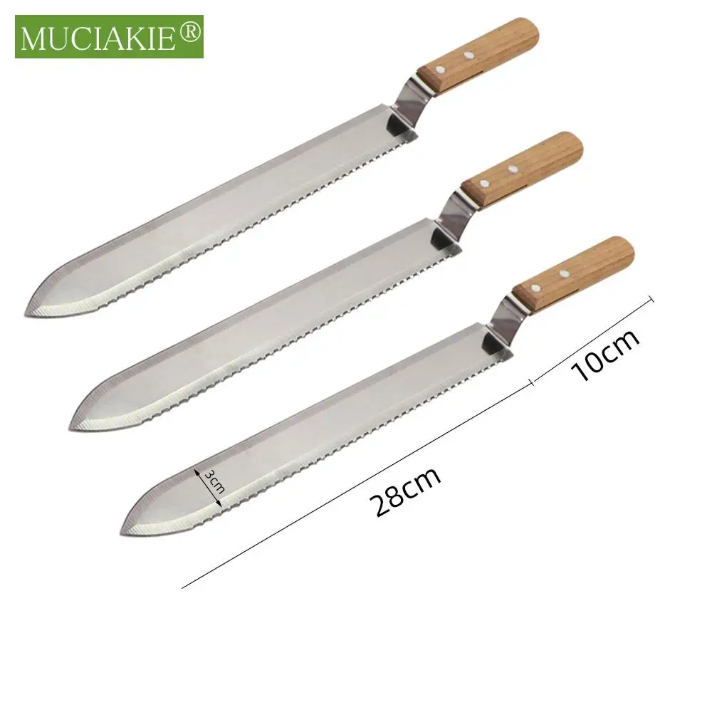 Honey Cutting Knife with Wooden Handle Stainless Steel Blade Beekeeping Tool Flat Mouth Single And Double Tooth Edges To Choose beekeeping tools,beekeeping accessories,beekeeping knife