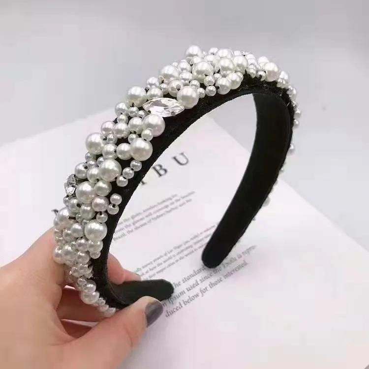 Women Girls Baroque  Pearl Glass Beads  Rhinestone Hairband Headband Adult Hair Accessories hair clip ins