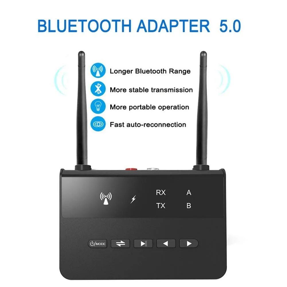 1Pcs 80M Bluetooth 5 0 RCA Transmitter Receiver Bypass Music Audio Wireless Adapter 3 5mm AUX Jack For TV PC Car Headphones