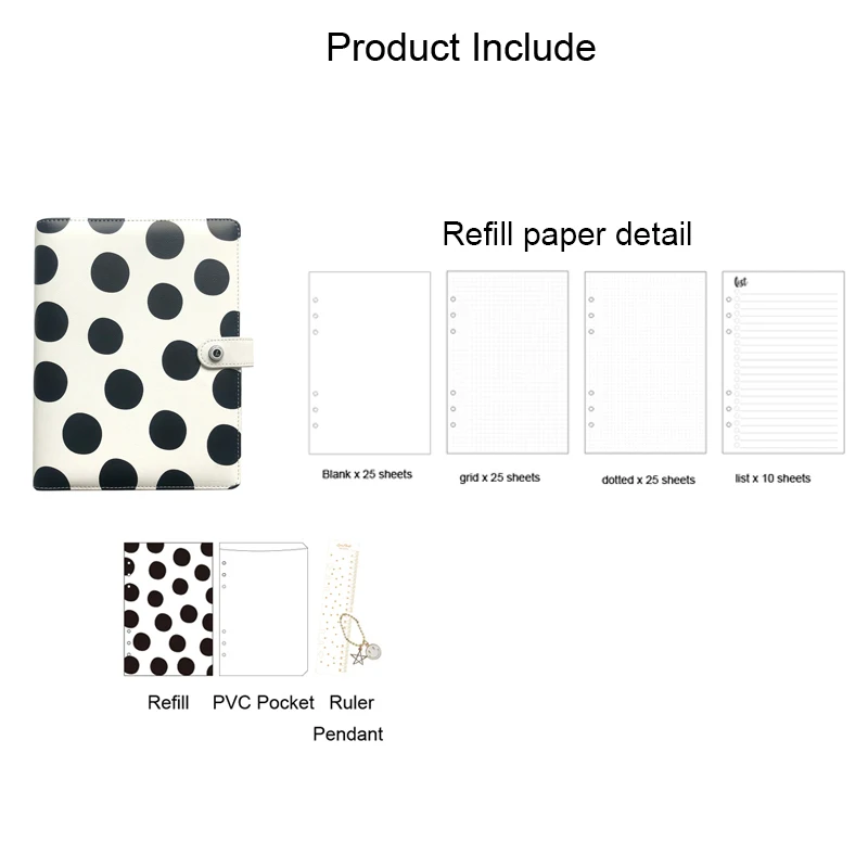 dot notebook Lovedoki креативные записные книжки и дневники в черно-белый горошек А5 спиральные планировщик Органайзер бизнес офисные канцелярские принадлежности - Цвет: dot notebook