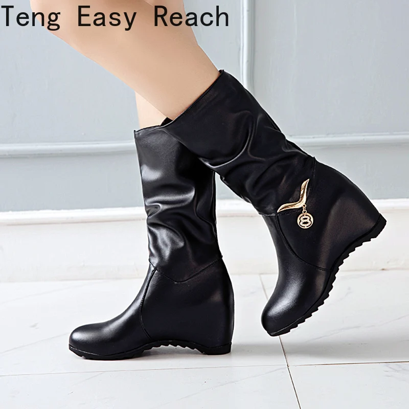 

Autumn Lady Ankle Boots Wedge sweet High Heels Round Toe Fashion Comfortable Work Boots Black White beige size 33-43