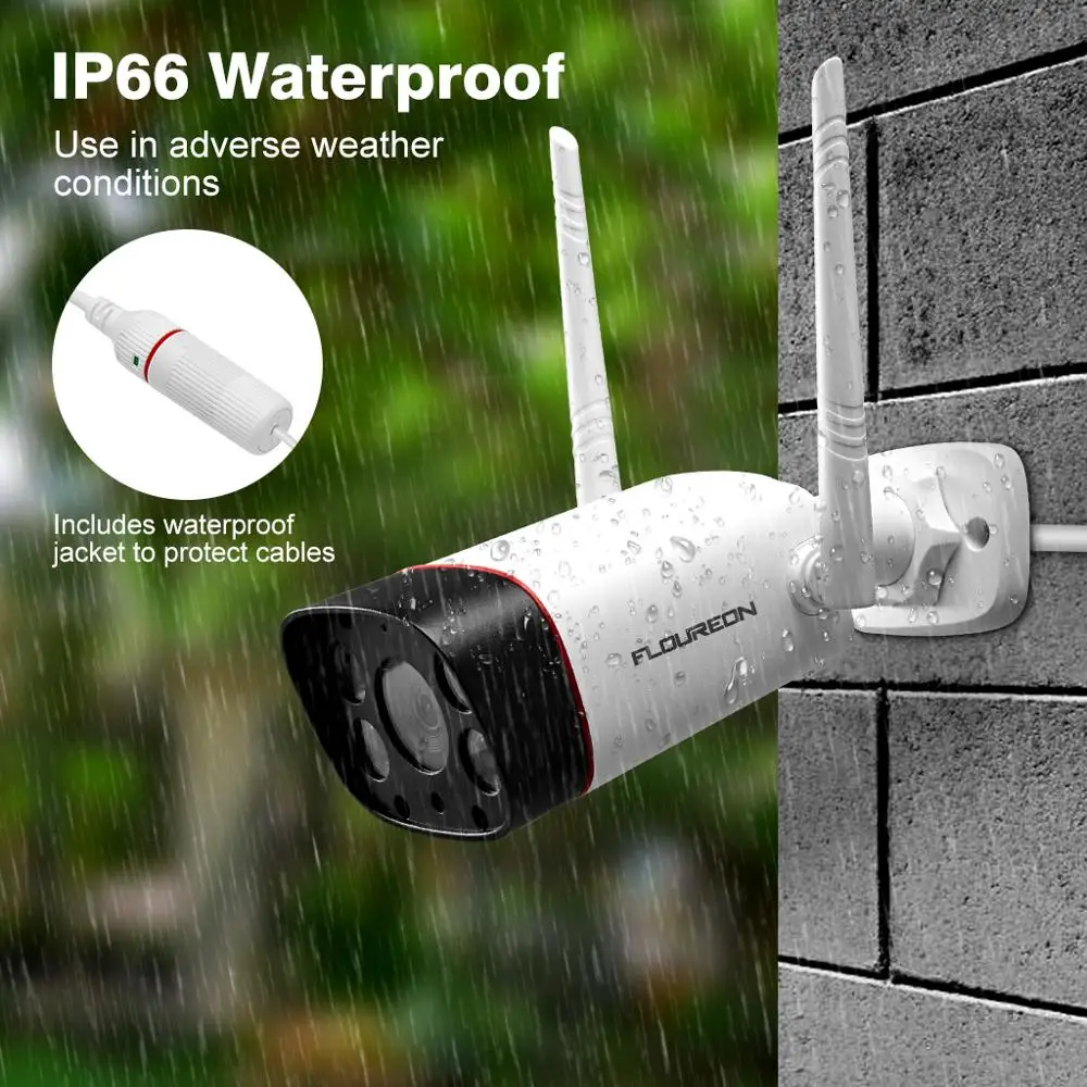 

Floureon 2019 New Wireless WiFi Bullet Camera 1080P Motion Detection Dual Light IP Camera Night Vision IP66 for Outdoor Security