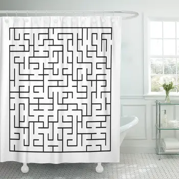 

Game Labyrinth 64 Maze Entry and Exit Abstract Black Shower Curtain Waterproof Polyester Fabric 72 x 72 Inches Set with Hooks