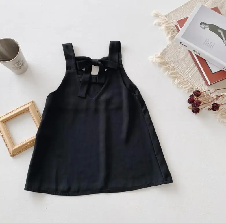 Комплекты из двух предметов для маленьких девочек осенняя одежда для девочек белая рубашка с черное платье без рукавов