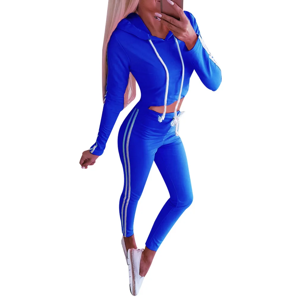 

Women Autumn Winter Casual Sportswear 2020 New Fashion Sexy Two Pieces Set Slim Hoodies Elastic Waist Pants Patchwork Tracksuit