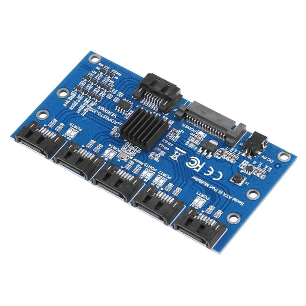 1 to 5 Port SATA3.0 Controller Card - 6Gbps Multiplier SATA Port Riser Adapter for HDD Description Image.