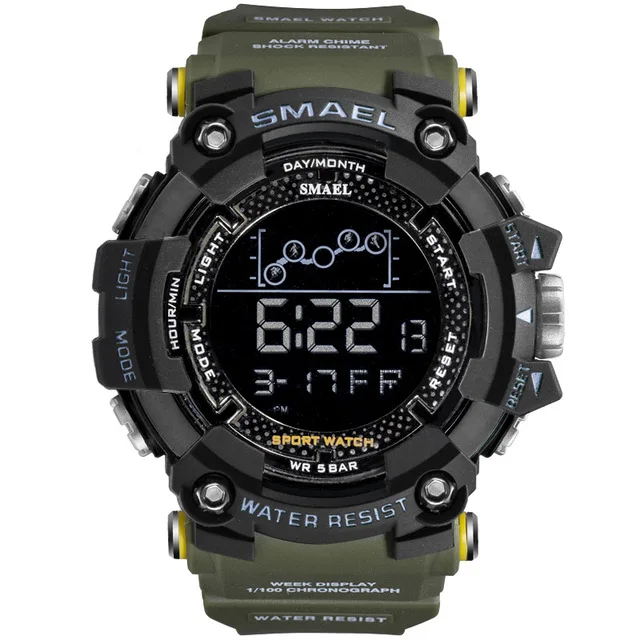 Мужские часы военные водонепроницаемые спортивные часы армейские светодиодные цифровые секундомеры для запястья для мужчин SMAEL 1802 мужские часы - Цвет: ArmyGreen