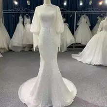 

Luxury Wedding Dress Beading Sequin High Neck Long Sleeve Sweep Train Mermaid Bridal Gowns Robe De Mariée